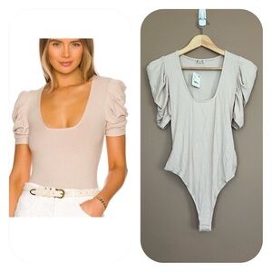 {Free People Intimately} So Fresh Ribbed Bodysuit with Puff Sleeves - Small